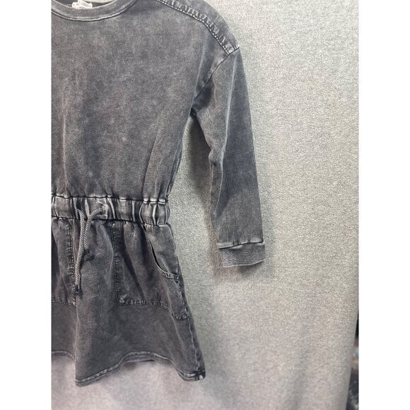Vintage-Inspired Acid Wash Denim Dress With Long Sleeves & Pockets For Girls - Picture 2 of 11